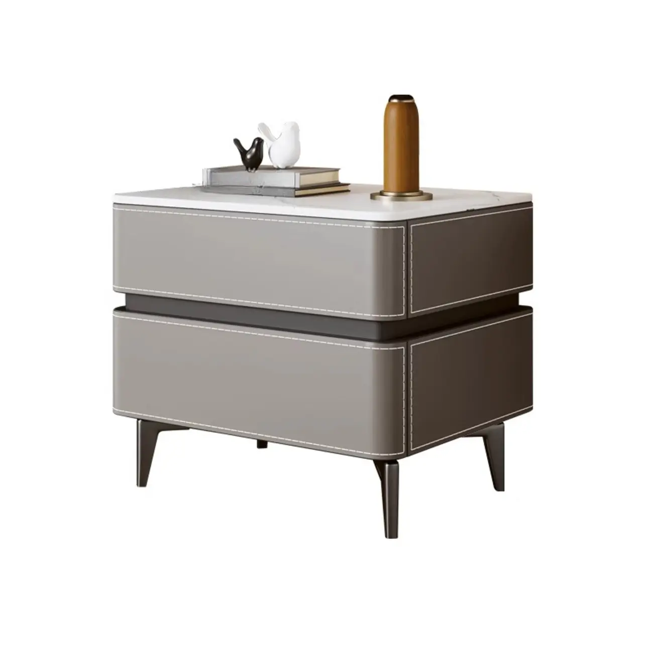 Modern Faux Leather Stone Top 2-Drawer Nightstand Image - 17 | homeyfad