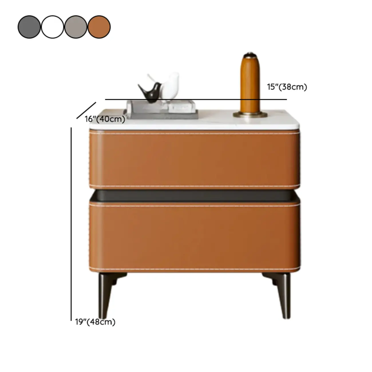 Modern Faux Leather Stone Top 2-Drawer Nightstand #size