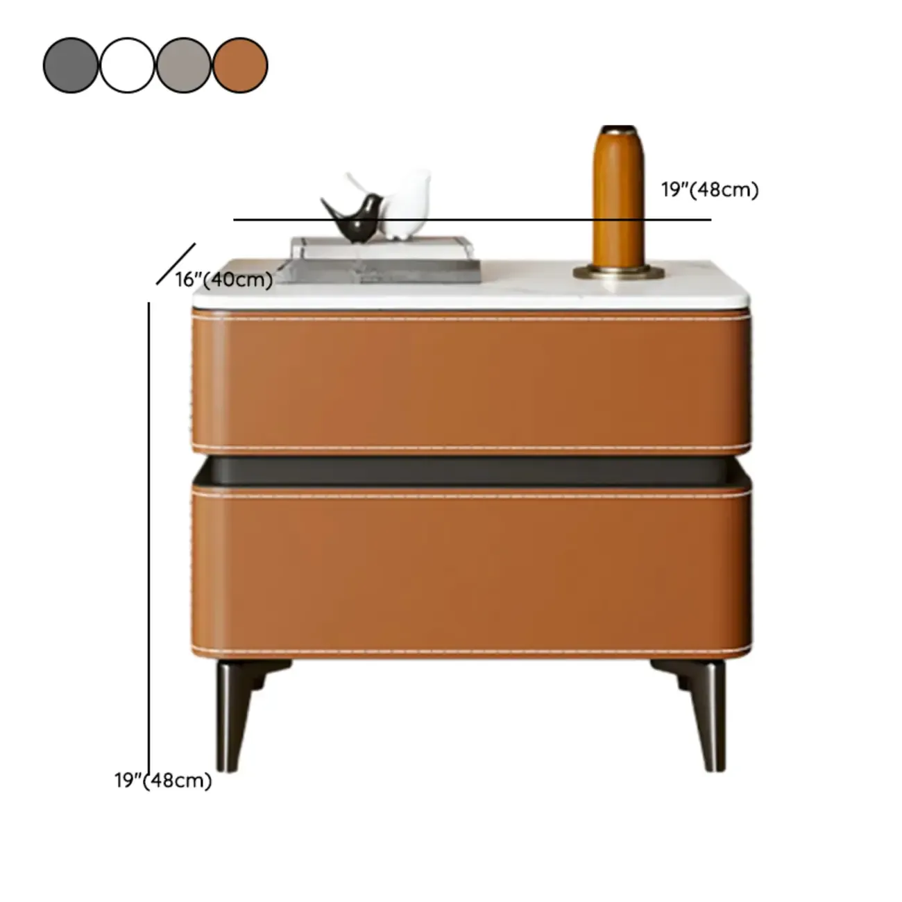 Modern Faux Leather Stone Top 2-Drawer Nightstand Image - 19