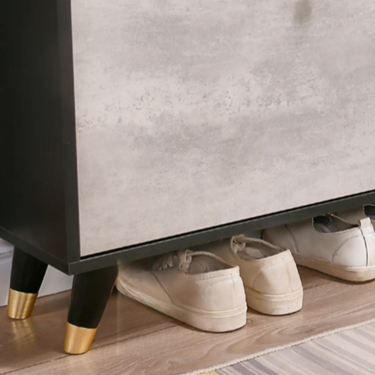 Black Drop Front Shoe Cabinet with Sliding Doors Image - 10 | homeyfad