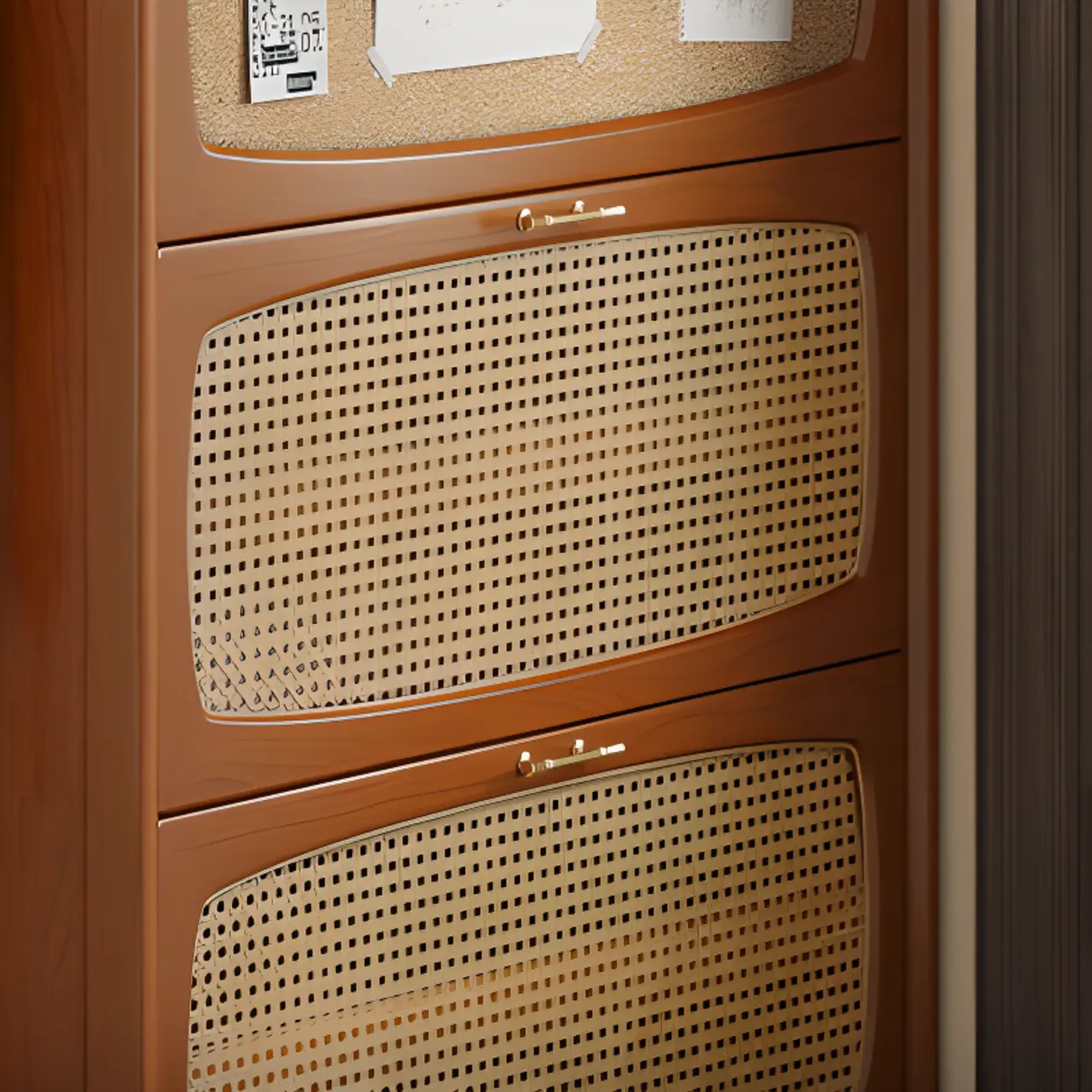 Entryway 3-Tier Drop-Front Rattan Solid Wood Shoe Cabinet Image - 6 | homeyfad