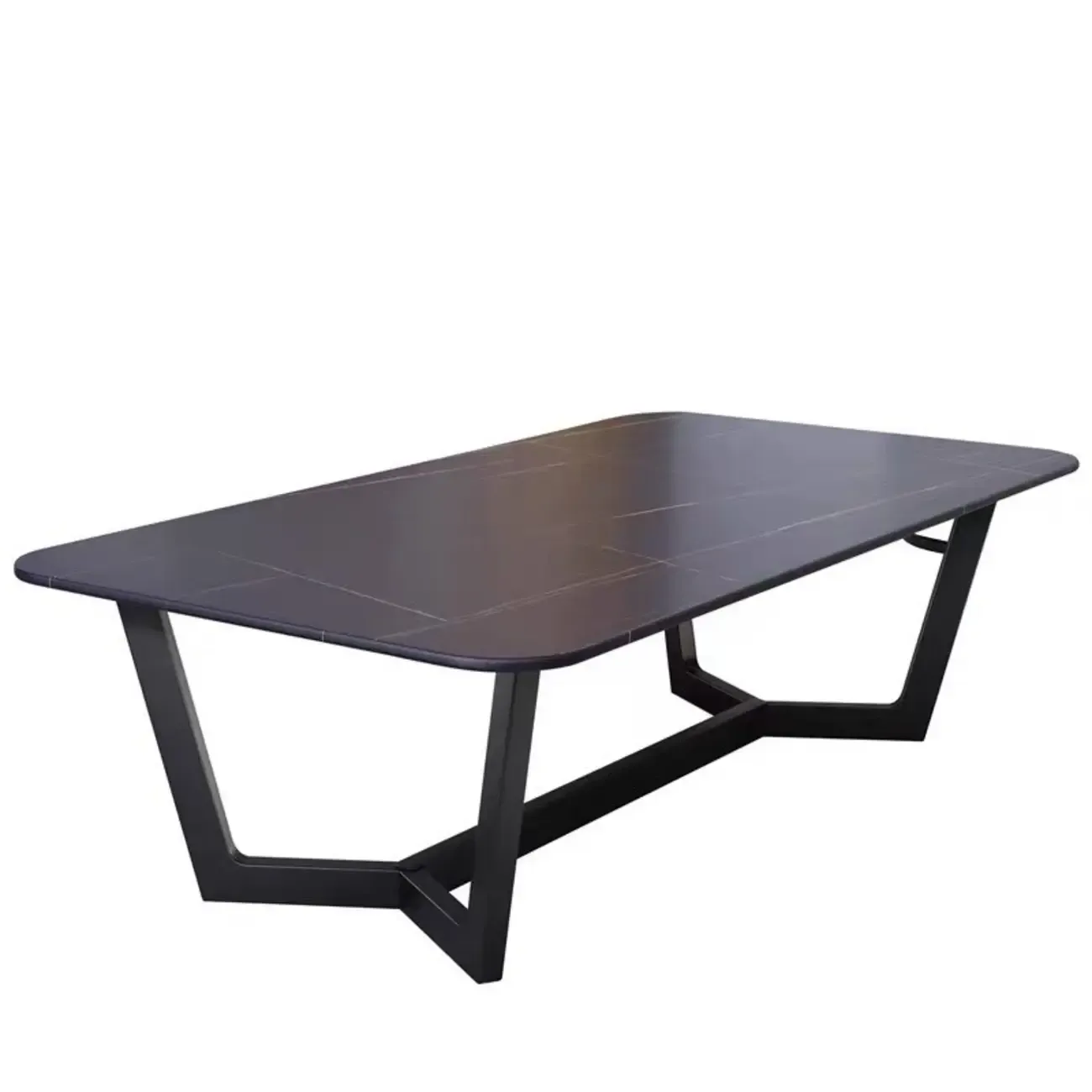 Modern Stone Black Coffee Table with Metal Base Image - 5