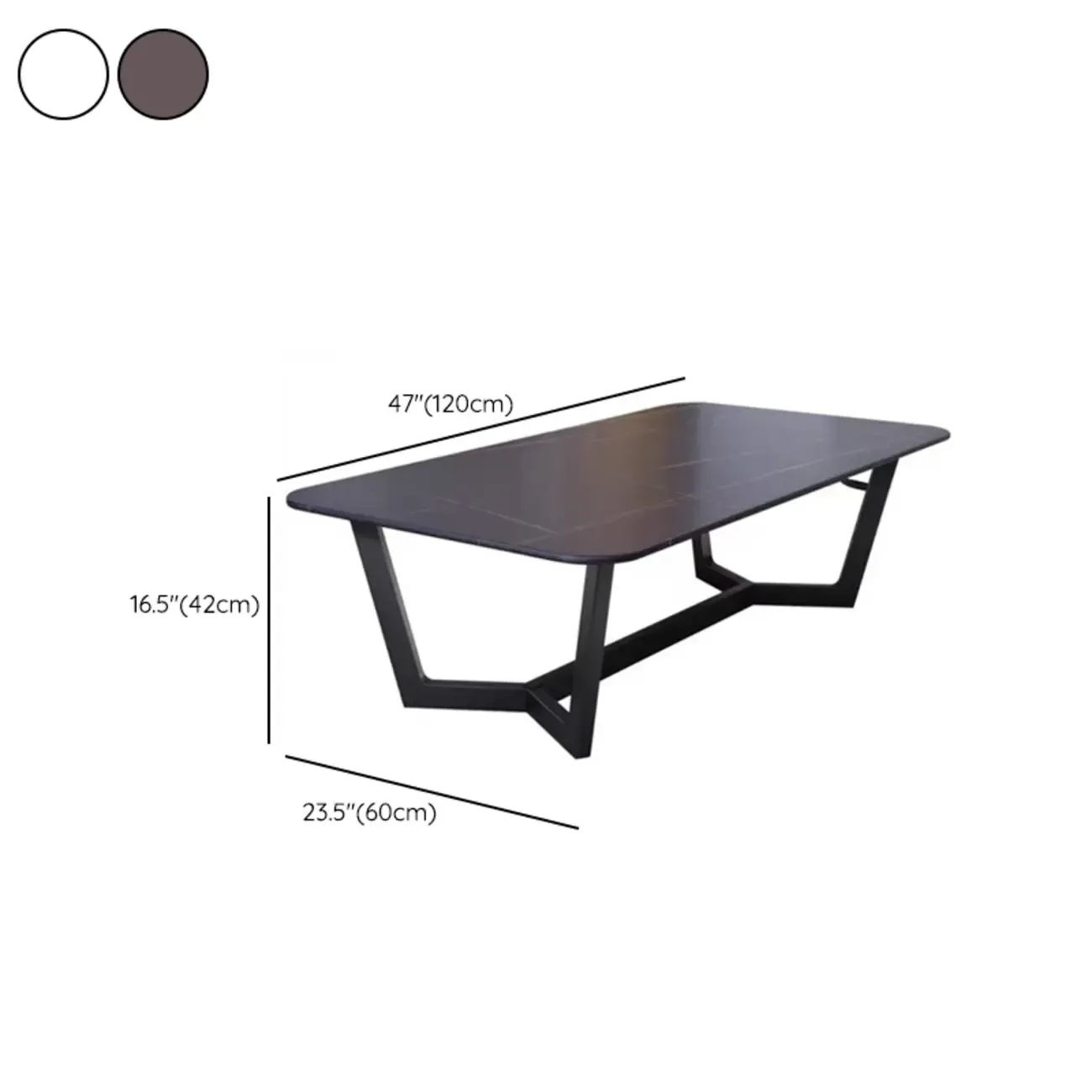 Modern Stone Black Coffee Table with Metal Base #size