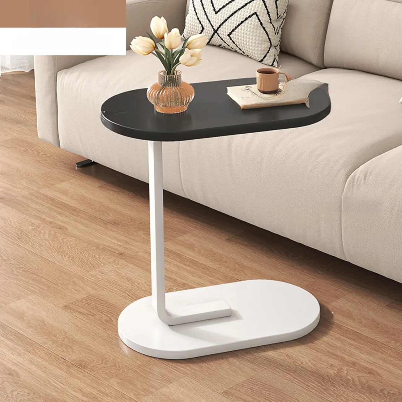 Modern Wooden End Table with Oval Top and Metal Base for Home Image - 2 | homeyfad