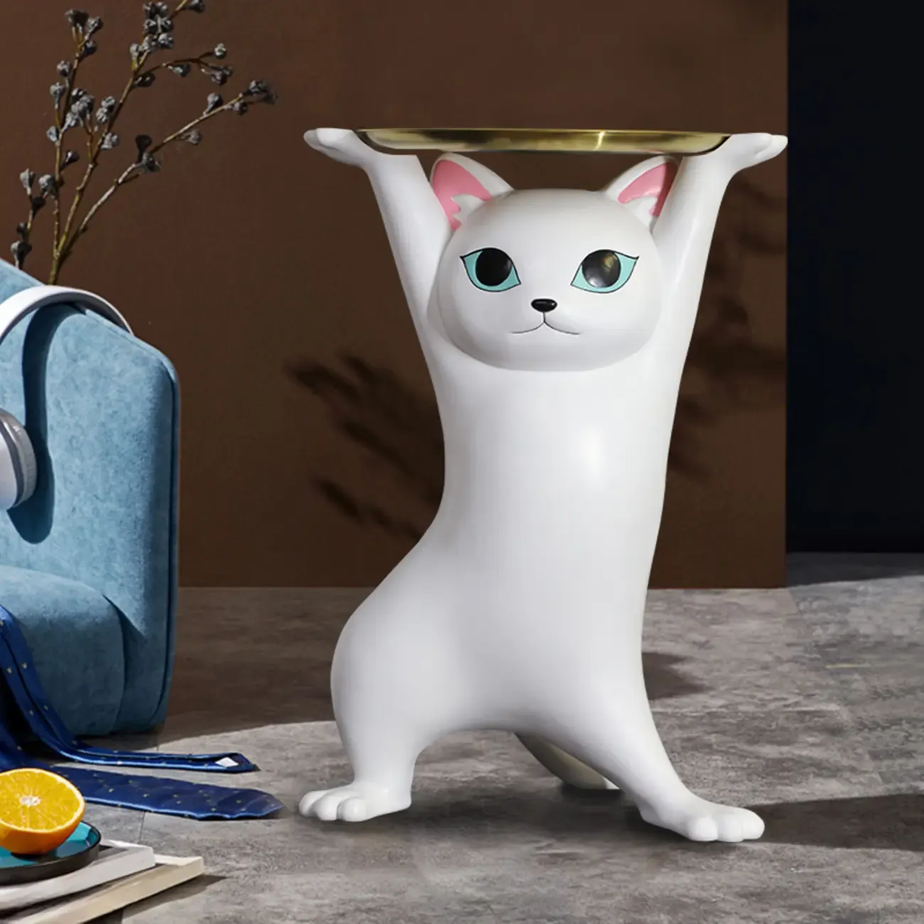 Round Metal End Table with Figurine Base for Modern Decor Image - 6