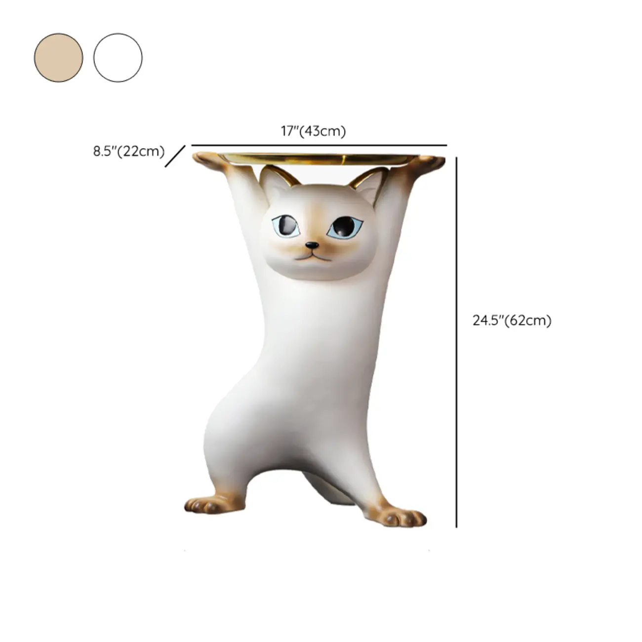 Modern Cute Cat-Shaped Golden Round Top Side Table #size