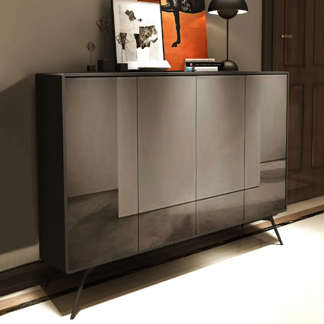 Elegant Grey Shoe Cabinet with Doors & Adjustable Shelves Image - 2 | homeyfad