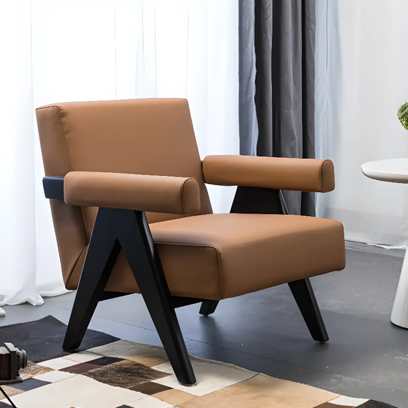 Durable Leather Accent Chair with Ergonomics for Living Room Image - 1