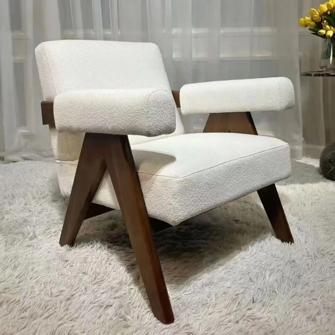 Durable Leather Accent Chair with Ergonomics for Living Room Image - 2