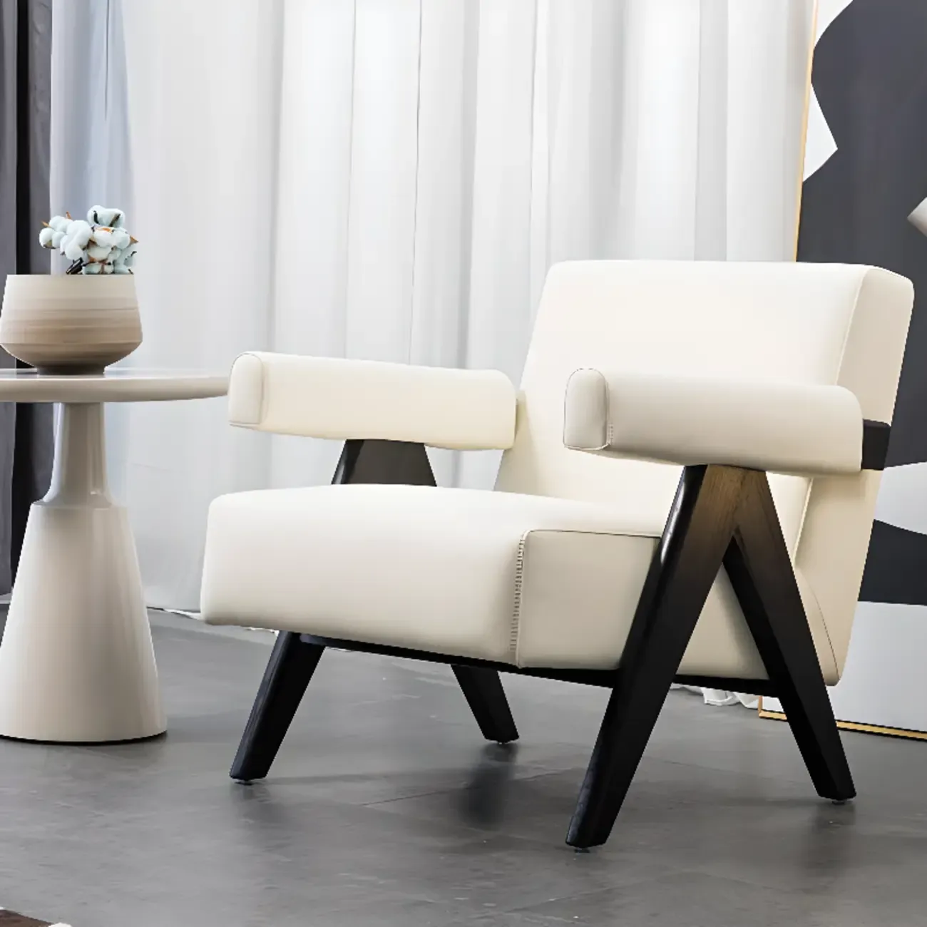 Durable Leather Accent Chair with Ergonomics for Living Room Image - 6