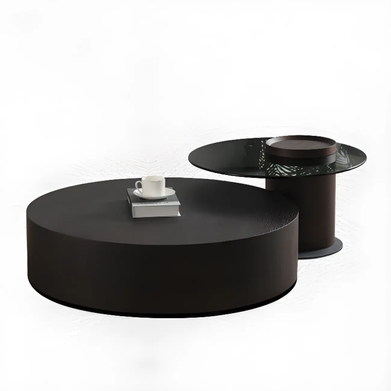 Khaki Round Wood Storage Nesting Coffee Table Image - 7 | homeyfad