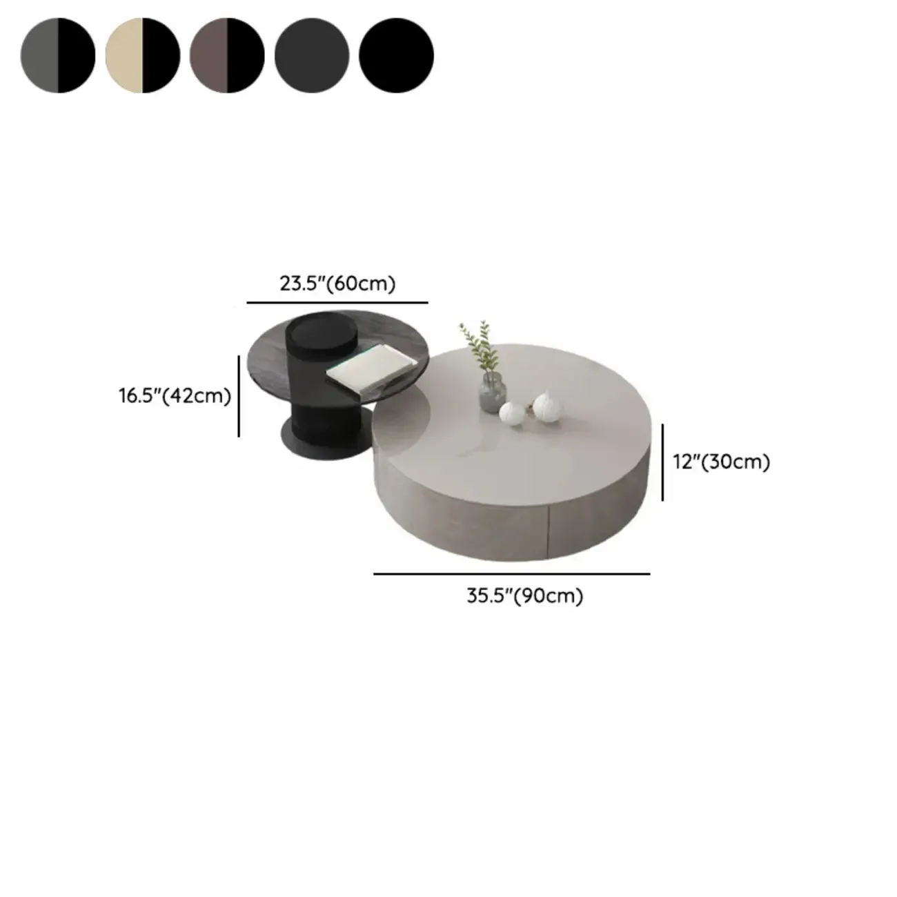 Khaki Round Wood Storage Nesting Coffee Table Image - 9