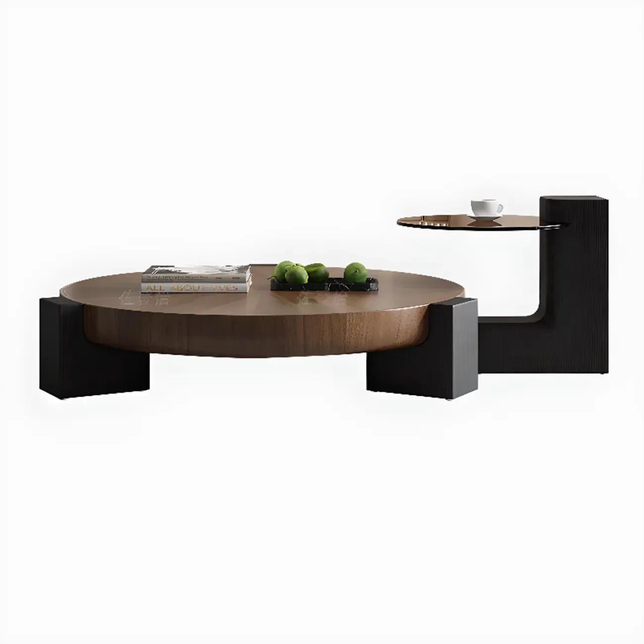 Reclaimed Wood Black Brown Round Coffee Table Image - 4