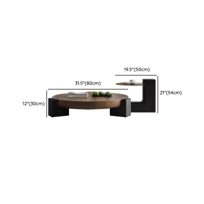 Reclaimed Wood Black Brown Round Coffee Table Image - 9