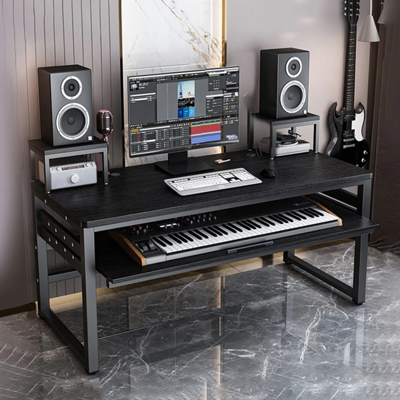 55"L Black Wooden Computer Desk with Keyboard Tray Image - 1 | homeyfad