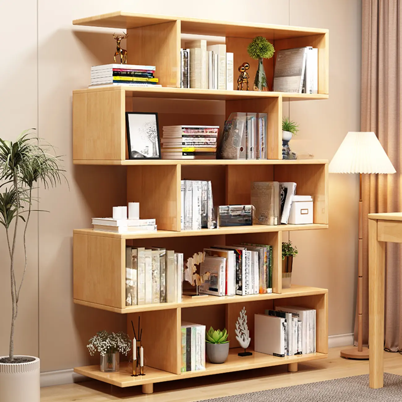 63" Scandinavian Vertical 5-tier Wood Open Back Bookcase Image - 3 | homeyfad