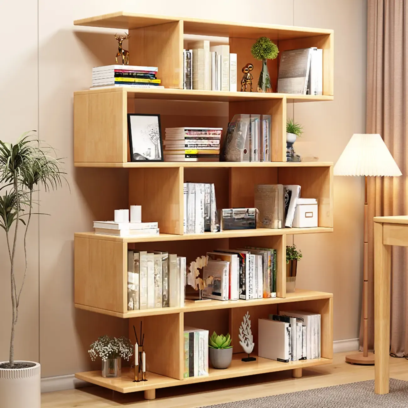 63" Scandinavian Vertical 5-tier Wood Open Back Bookcase Image - 3