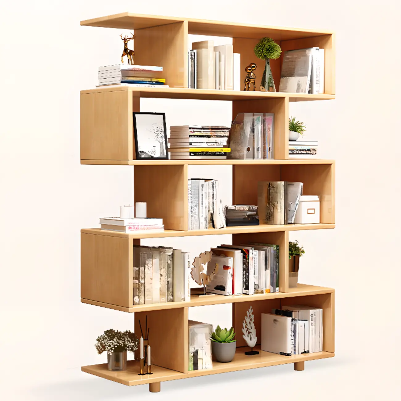 63" Scandinavian Vertical 5-tier Wood Open Back Bookcase Image - 10 | homeyfad