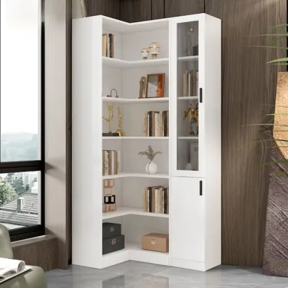 White Modern Display Bookcase with Storage Cabinet Image - 2