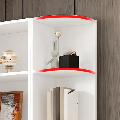White Modern Display Bookcase with Storage Cabinet Image - 7