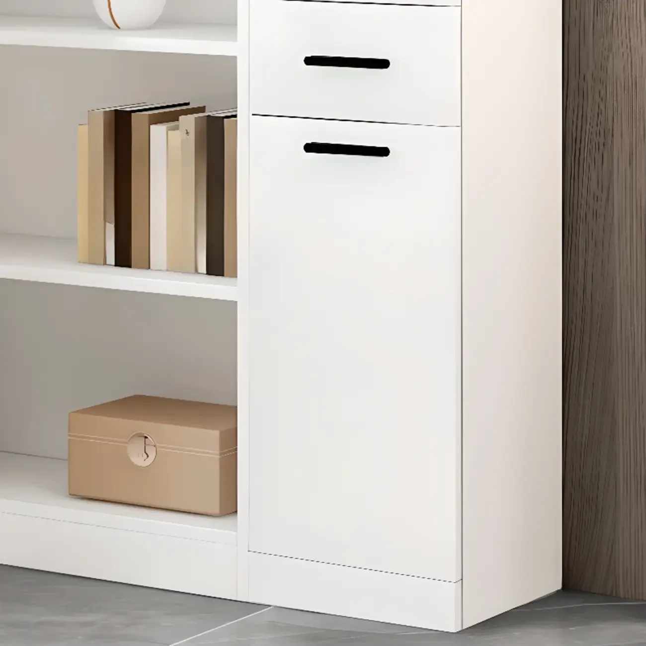 White Modern Display Bookcase with Storage Cabinet Image - 8