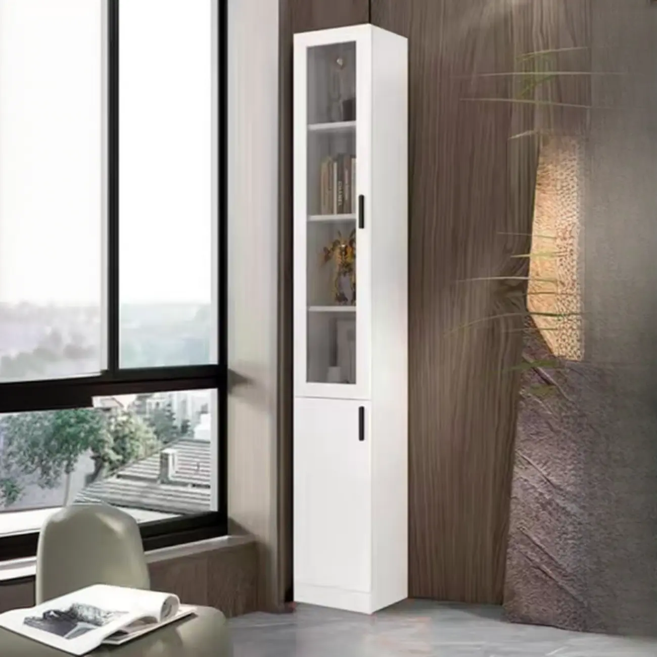 White Modern Display Bookcase with Storage Cabinet Image - 11 | homeyfad