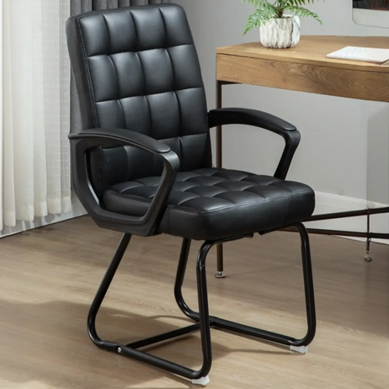 Upholstered Black Leather Steel Office Chair Image - 1 | homeyfad