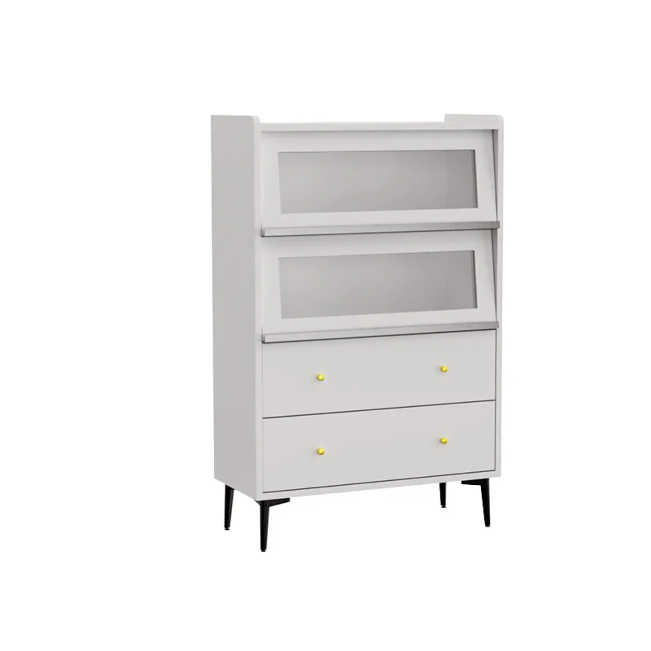 Modern Black Wood Flipped Glass Display Storage Cabinet Image - 3