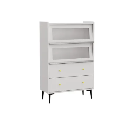 Modern Black Wood Flipped Glass Display Storage Cabinet Image - 3