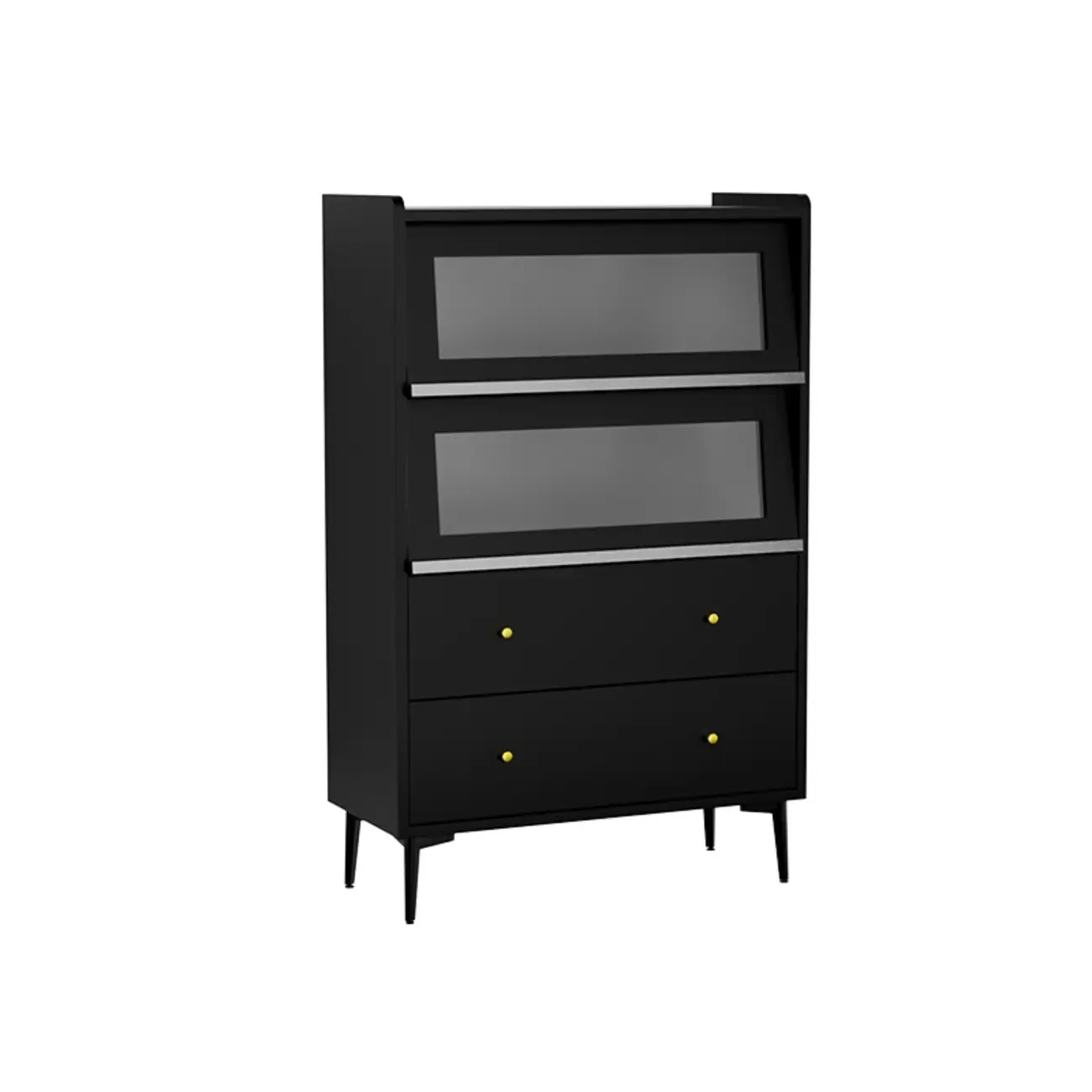 Modern Black Wood Flipped Glass Display Storage Cabinet Image - 7