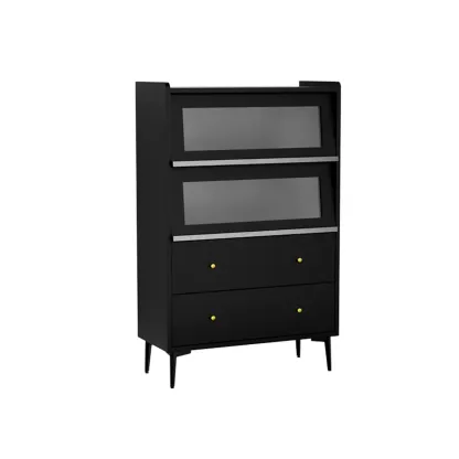 Modern Black Wood Flipped Glass Display Storage Cabinet Image - 7