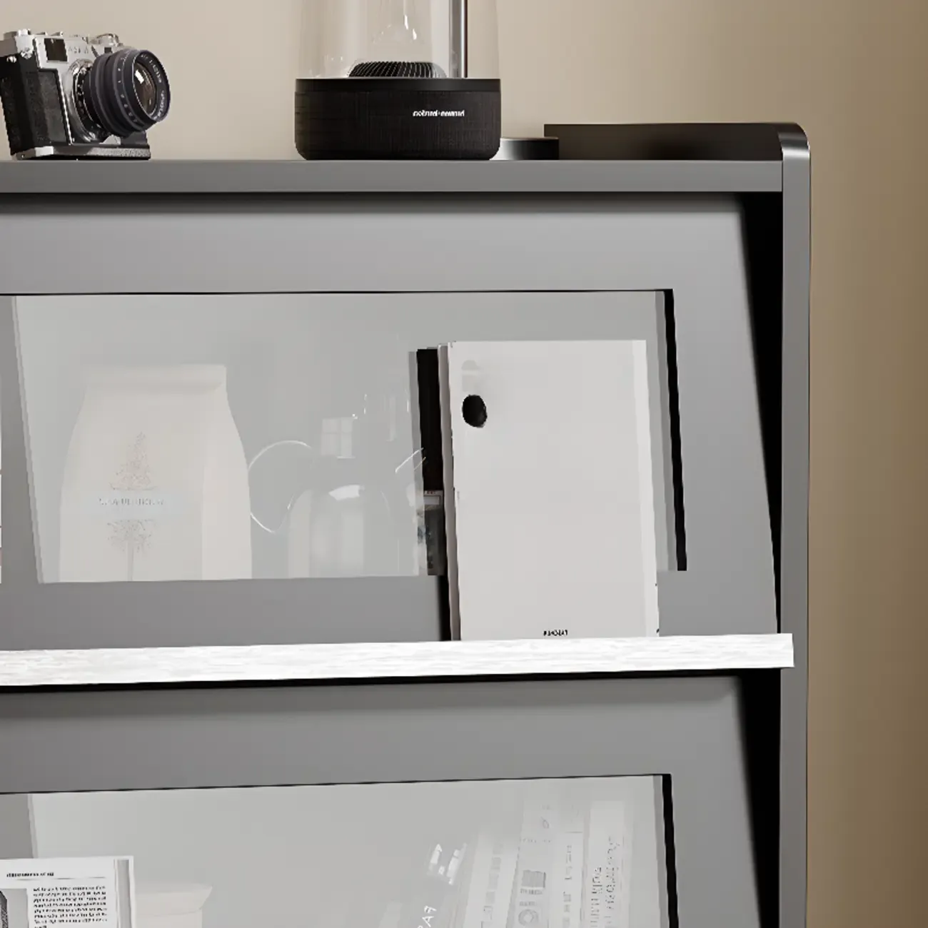 Modern Black Wood Flipped Glass Display Storage Cabinet Image - 9