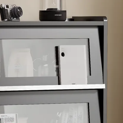 Modern Black Wood Flipped Glass Display Storage Cabinet Image - 9