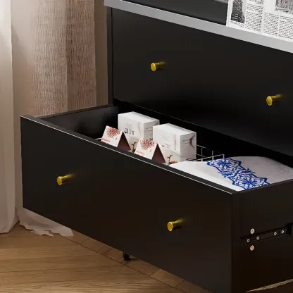 Modern Black Wood Flipped Glass Display Storage Cabinet Image - 11