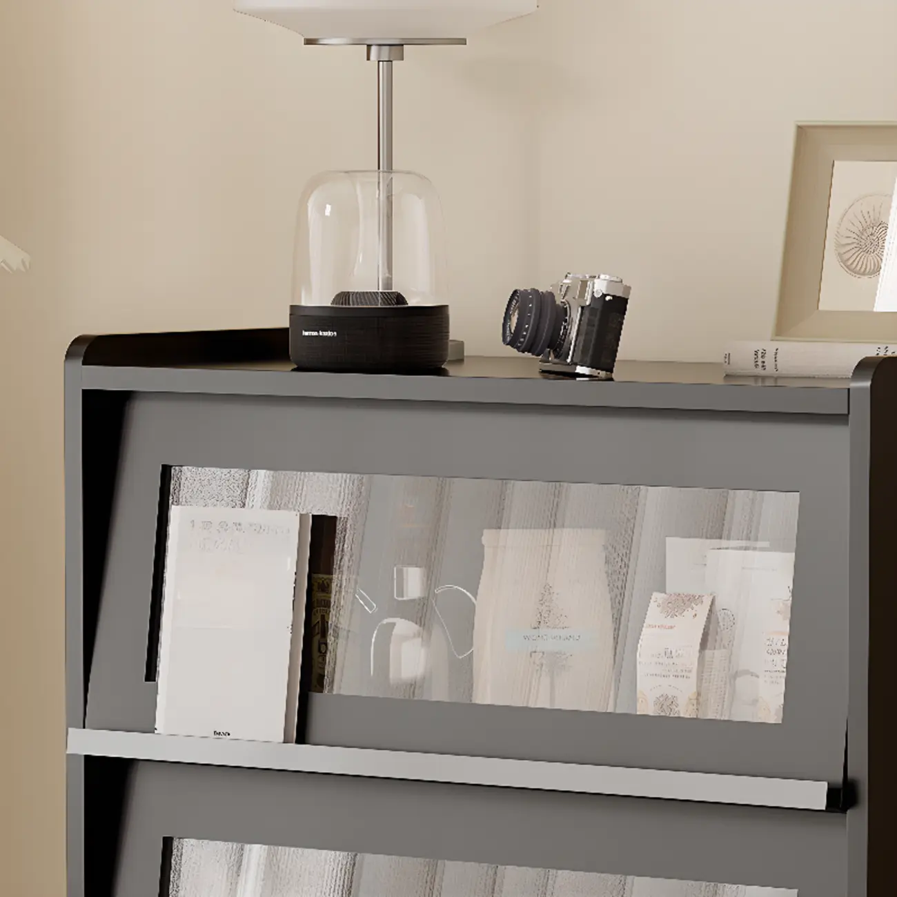 Modern Black Wood Flipped Glass Display Storage Cabinet Image - 12 | homeyfad