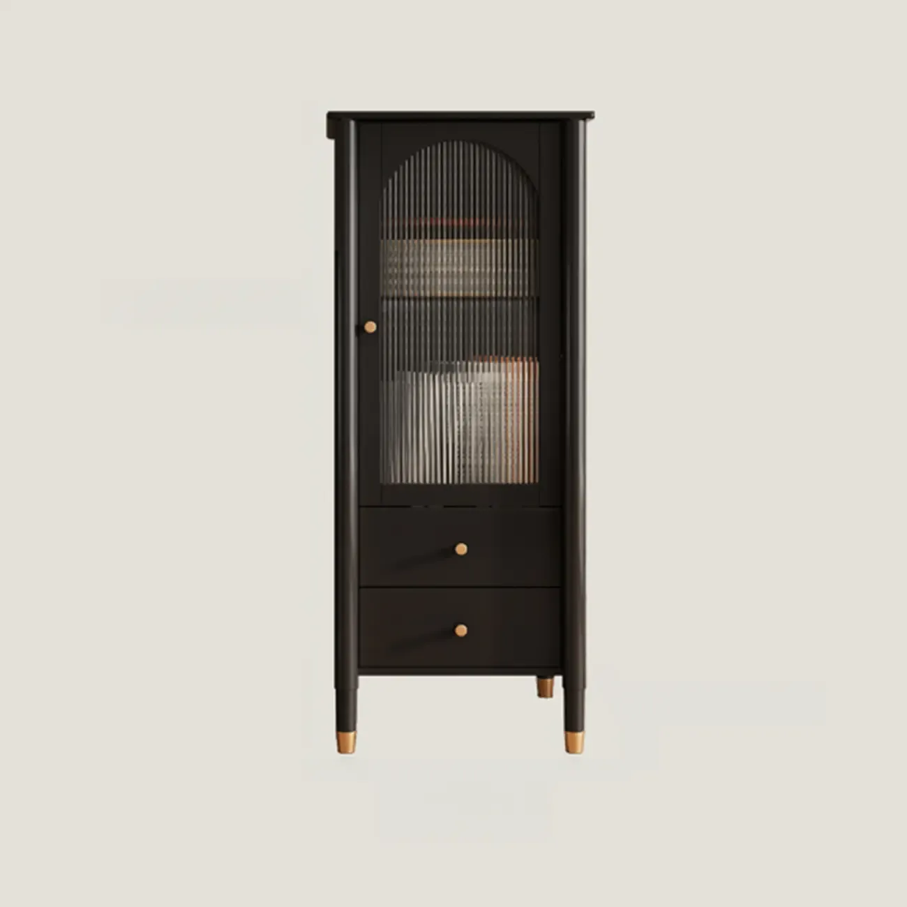 Modern Black Gold Wood Adjustable Shelves Glass Door Cabinet Image - 4