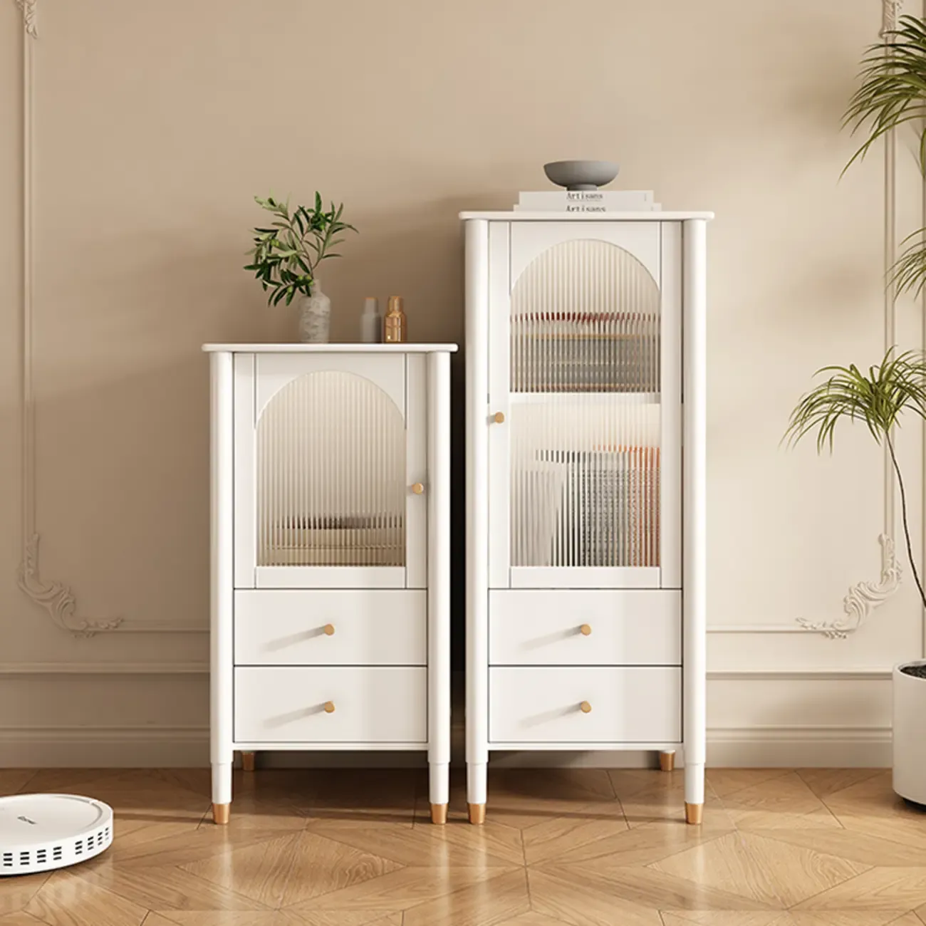 Modern Black Gold Wood Adjustable Shelves Glass Door Cabinet Image - 7