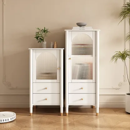 Modern Black Gold Wood Adjustable Shelves Glass Door Cabinet Image - 7