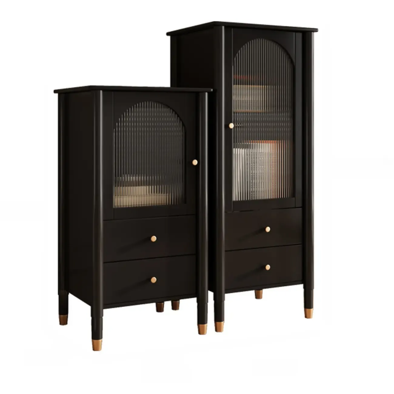 Modern Black Gold Wood Adjustable Shelves Glass Door Cabinet Image - 8