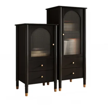 Modern Black Gold Wood Adjustable Shelves Glass Door Cabinet Image - 8
