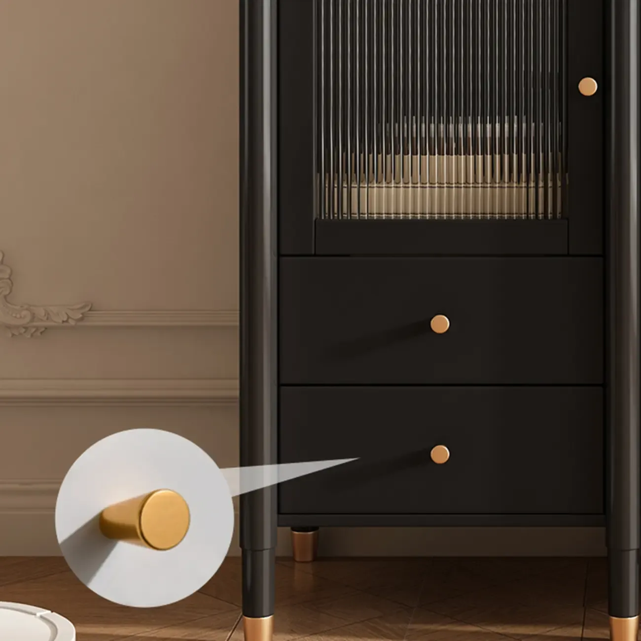 Modern Black Gold Wood Adjustable Shelves Glass Door Cabinet Image - 10