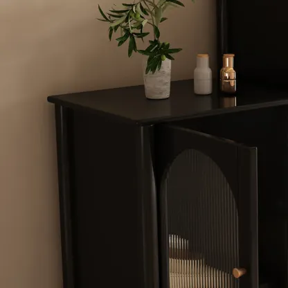 Modern Black Gold Wood Adjustable Shelves Glass Door Cabinet Image - 11