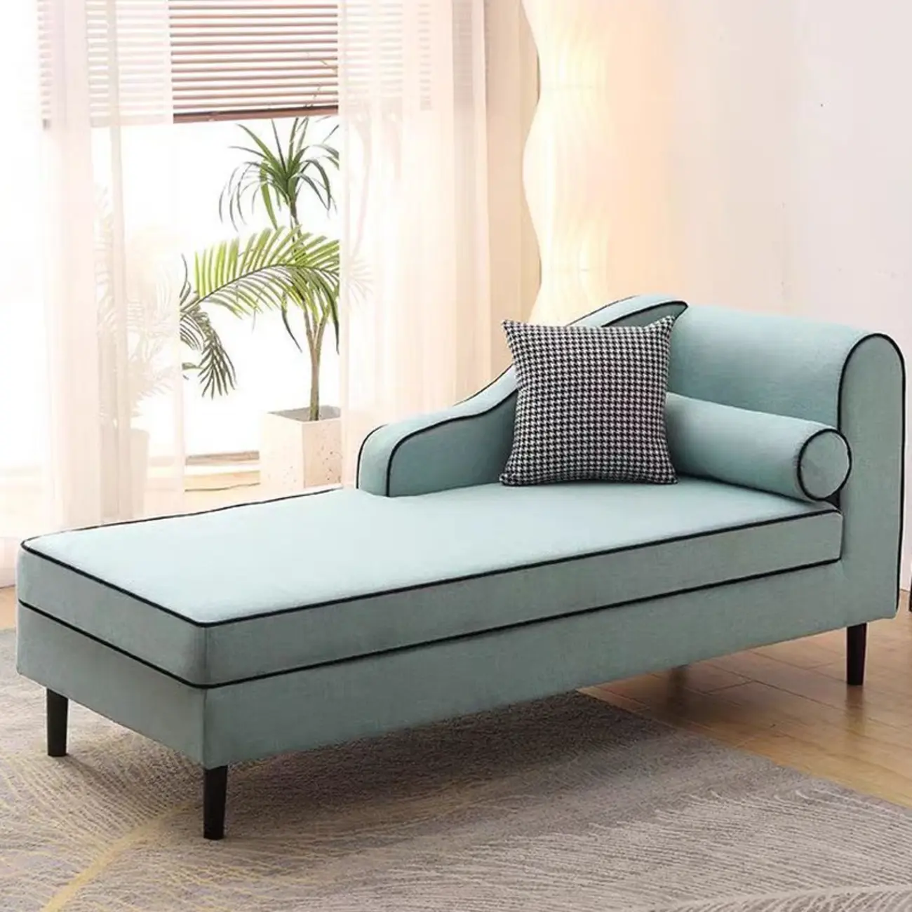 Traditional Beige Fabric Upholstered Roll Arm Chaise Lounge Image - 1 | homeyfad