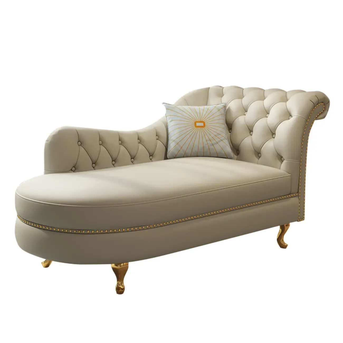 Luxurious Upholstered Chaise Lounge with Nailhead trim for Home Image - 4