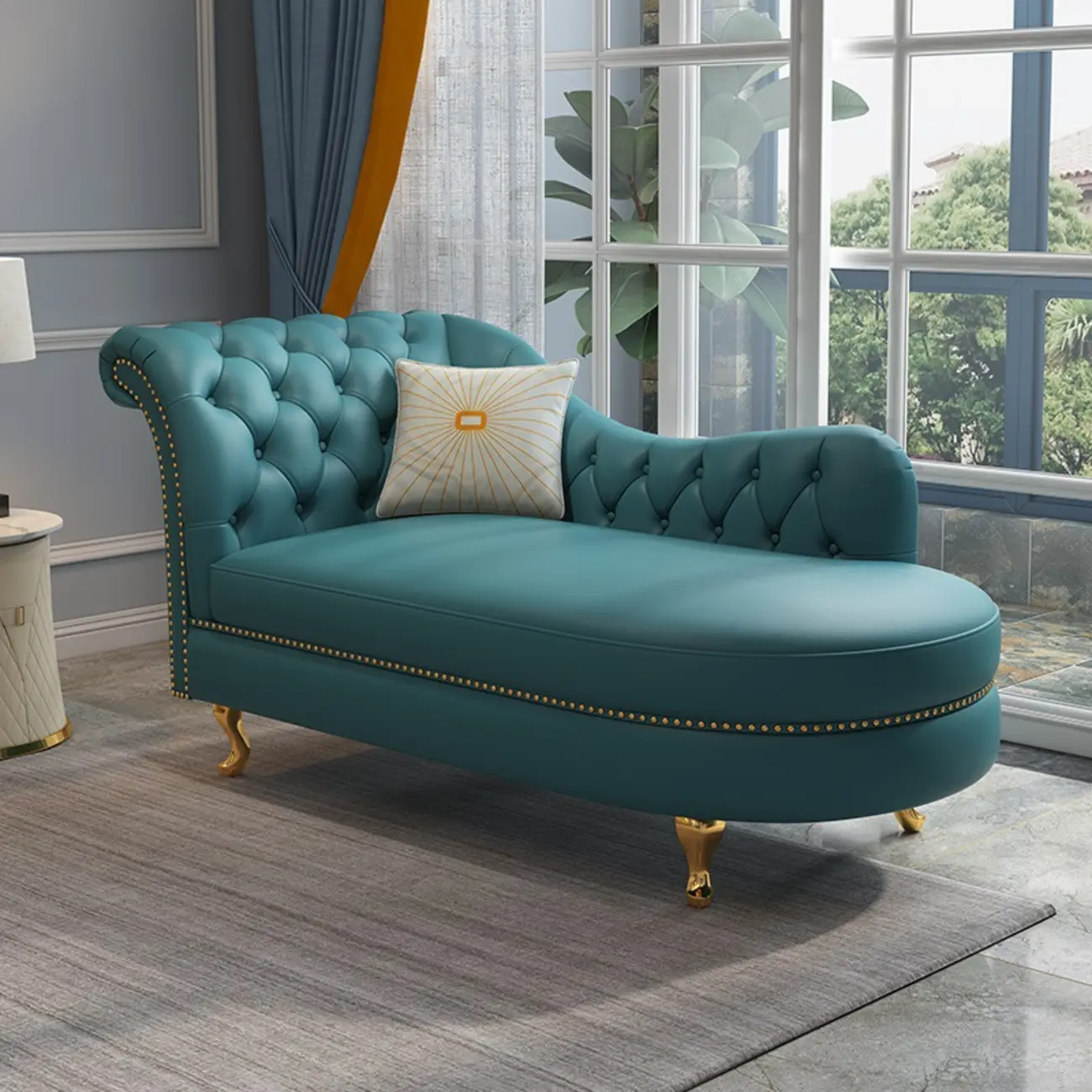 Luxurious Upholstered Chaise Lounge with Nailhead trim for Home Image - 5 | homeyfad