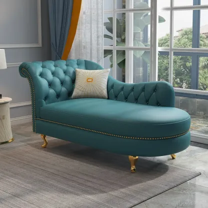 Luxurious Upholstered Chaise Lounge with Nailhead trim for Home Image - 5