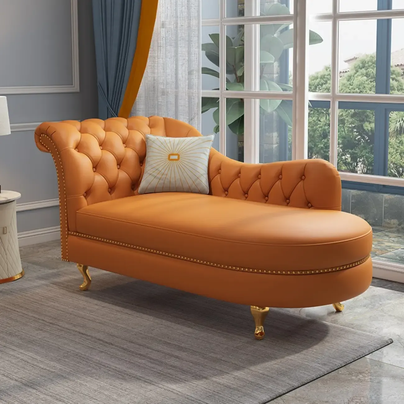 Luxurious Upholstered Chaise Lounge with Nailhead trim for Home Image - 6