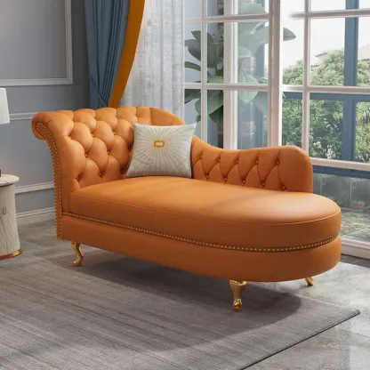 Luxurious Upholstered Chaise Lounge with Nailhead trim for Home Image - 6