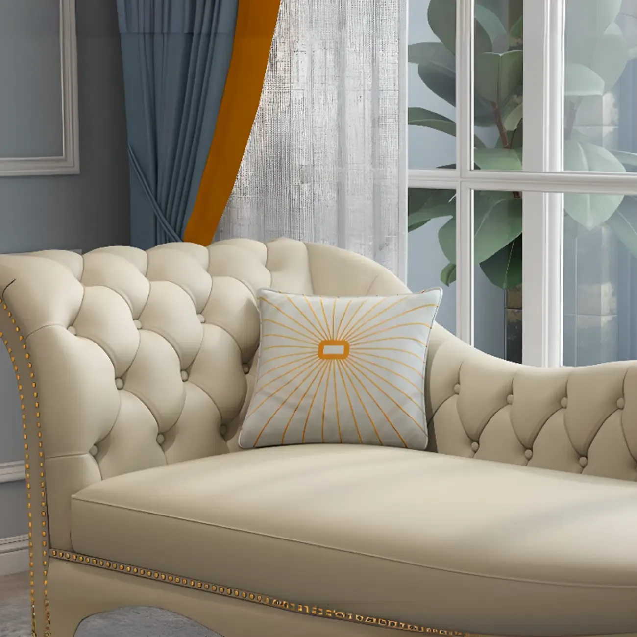 Luxurious Upholstered Chaise Lounge with Nailhead trim for Home Image - 8