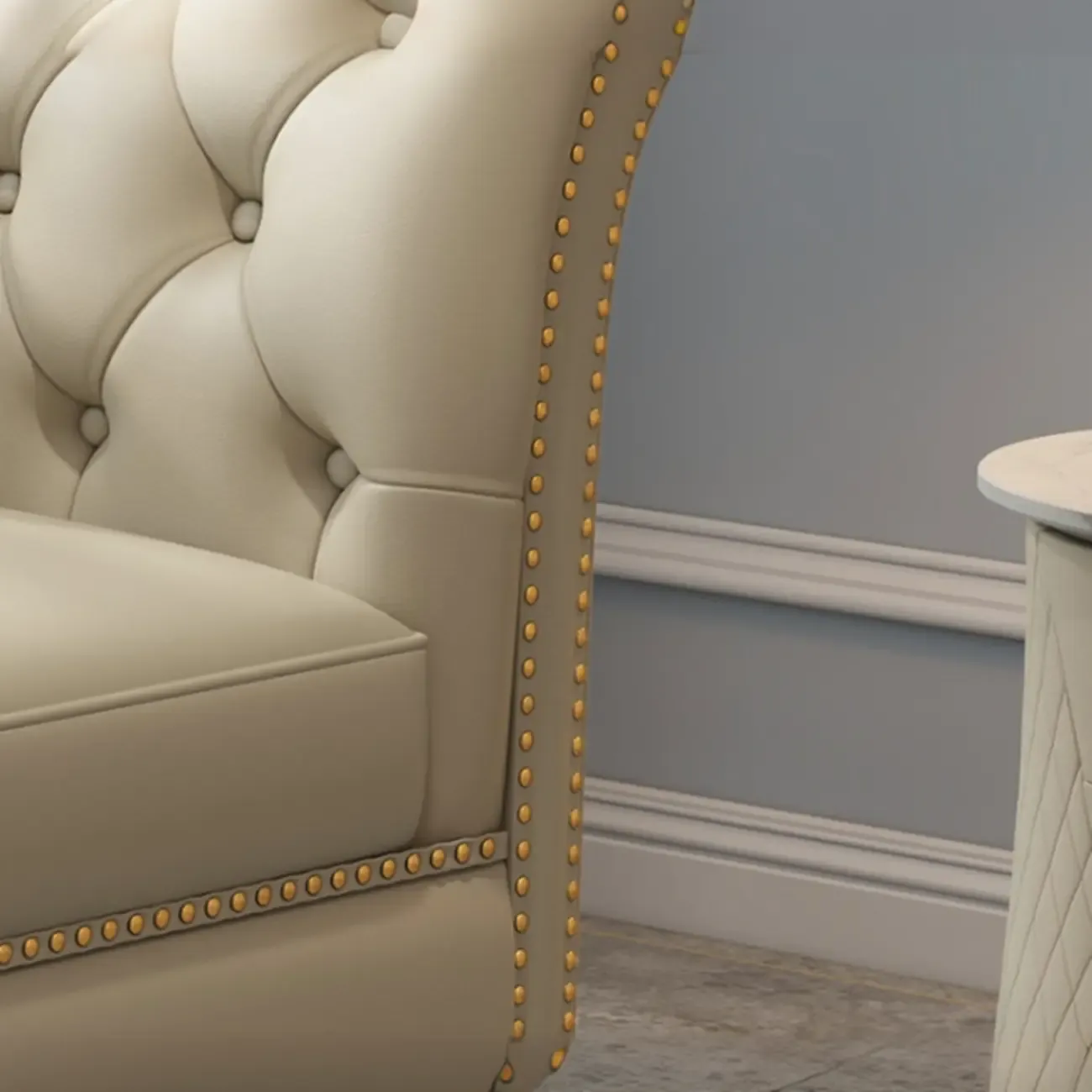 Luxurious Upholstered Chaise Lounge with Nailhead trim for Home Image - 12